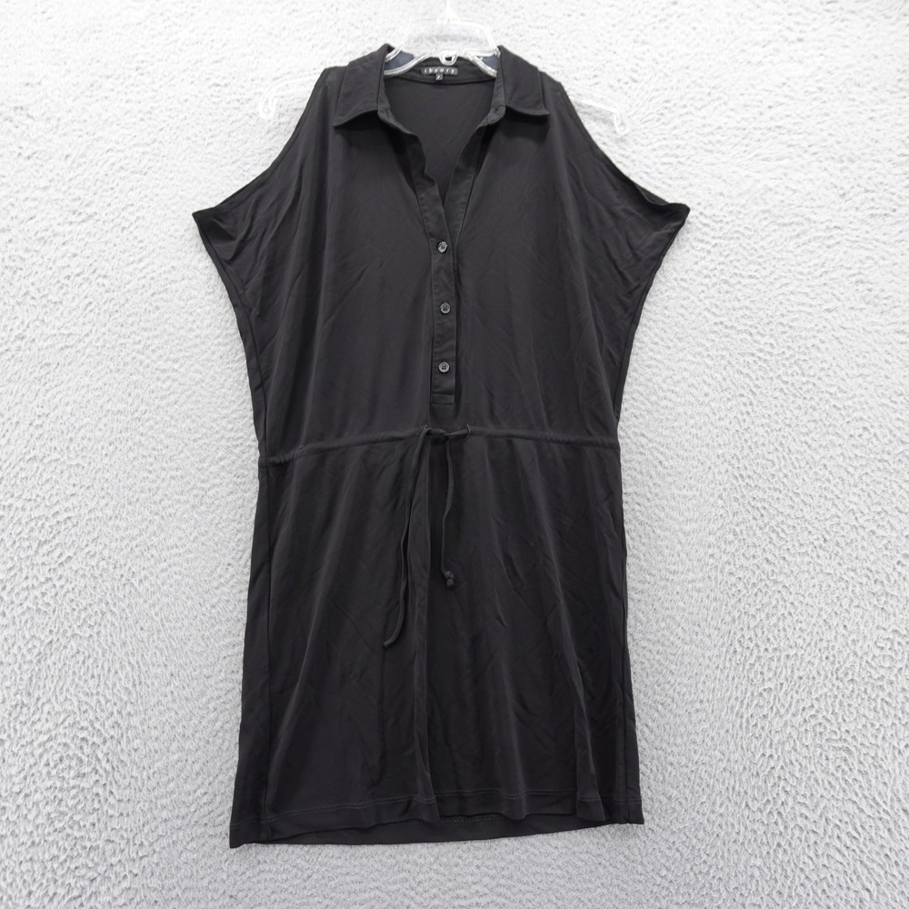 Theory Black Shirt Dress‎ Small Womens Drawstring Waist Short Sleeve Minimalist